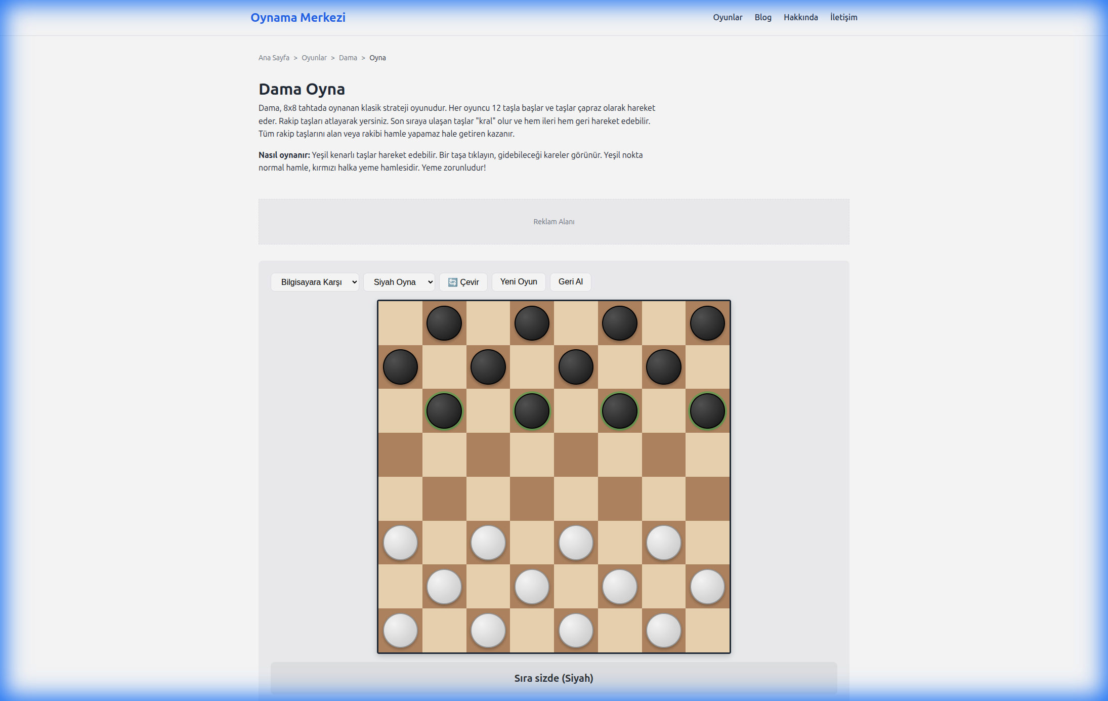 Oynama Merkezi Dama Oyunu